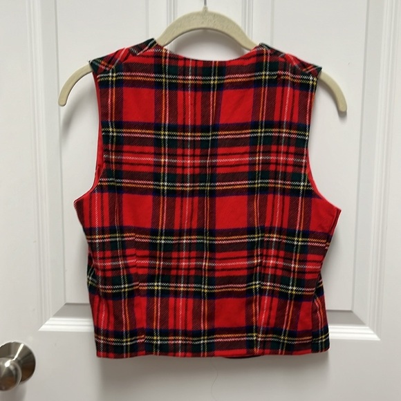 Red Plaid Sleeveless Wool Vest with Gold Buttons - size 12 - Picture 3 of 7